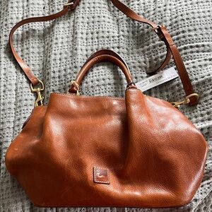 Dooney & Bourke Brenna Brown Leather Satchel with Removable Strap
